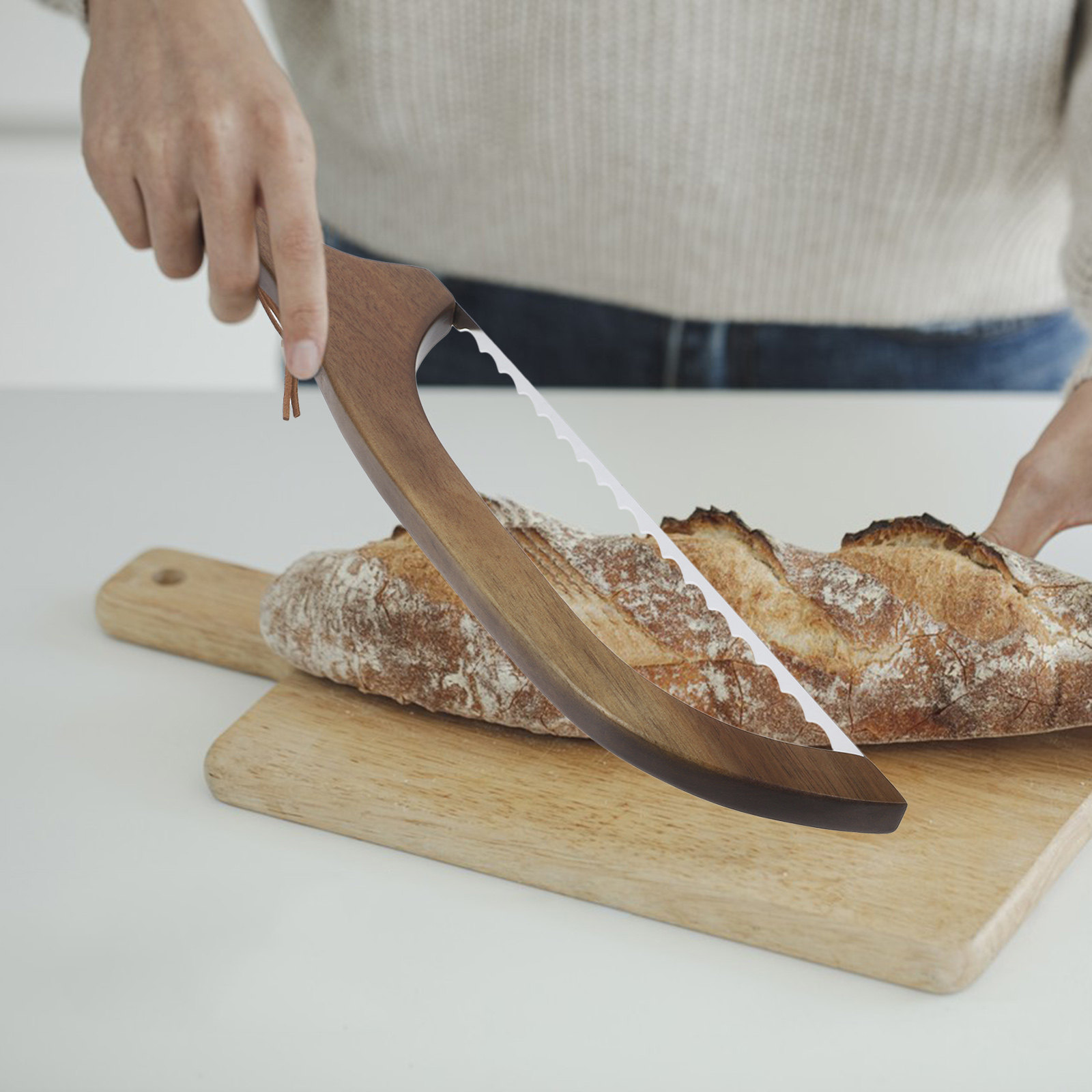 Kitchen Home Gadgets - 1 Set Ahşap Ekmek Kesici Ergonomik